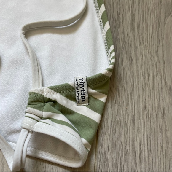 Rhythm. Striped Backless Long Line Bikini Top Green White (Medium) beach - Picture 3 of 4
